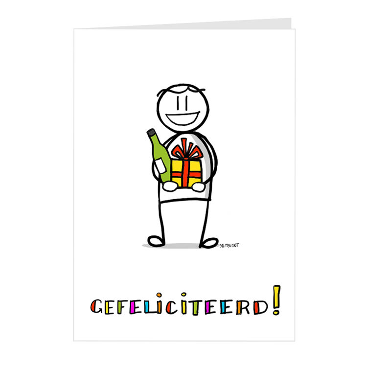 Kaart gefeliciteerd - fles en cadeau